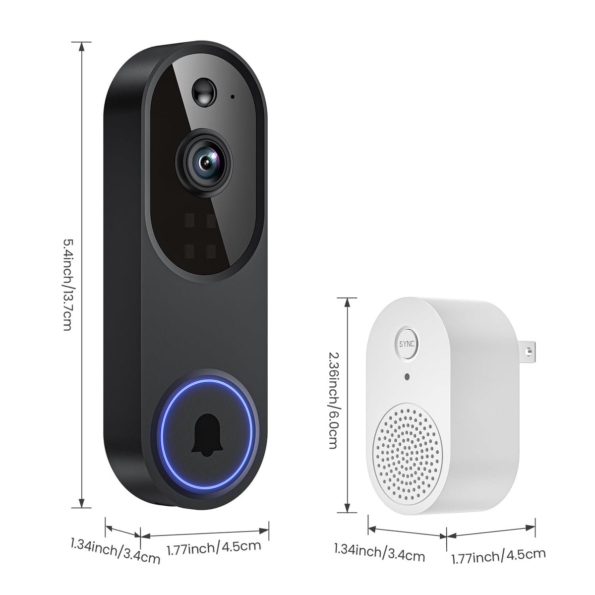 WarmBot 1080p Smart Wi-Fi Doorbell Camera with Doorbell Receiver, AI Motion Detection, Night Vision, Cloud Storage, 2 Way Audio, Battery Powered, 2.4GHz Wi-Fi Only