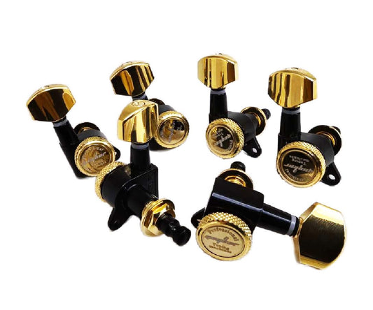 Guyker Guitar Locking Tuners (6 for Right) - 1:18 Lock String Tuning Key Pegs Machine Head Replacement for ST TL SG LP Style Electric, Folk or Acoustic Guitars - Gold+Black