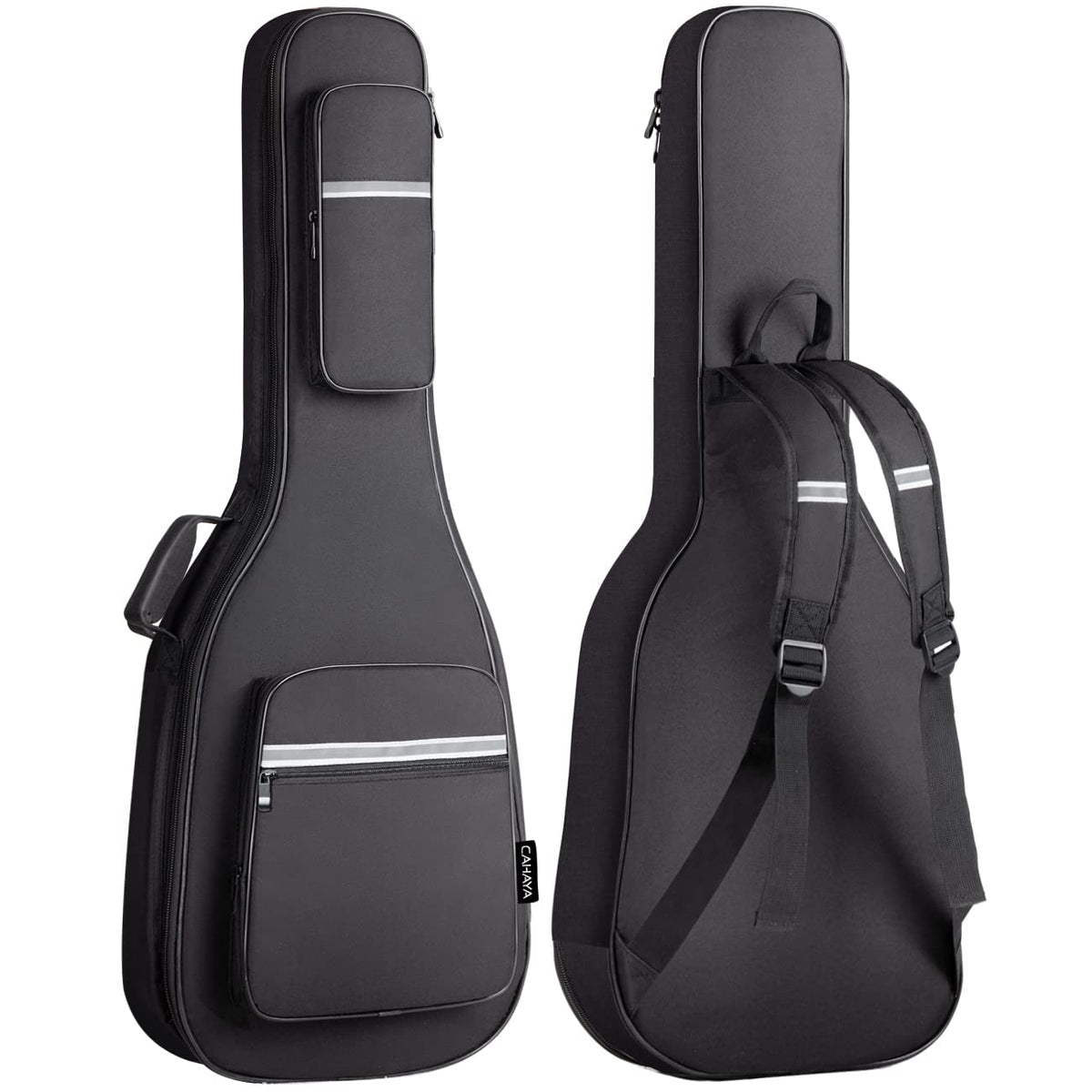 CAHAYA Electric Guitar Case Padded - Gig Bag Soft Backpack with Large Pocket 0.5in Thick Padding with Reflective Bands Adjustable Straps