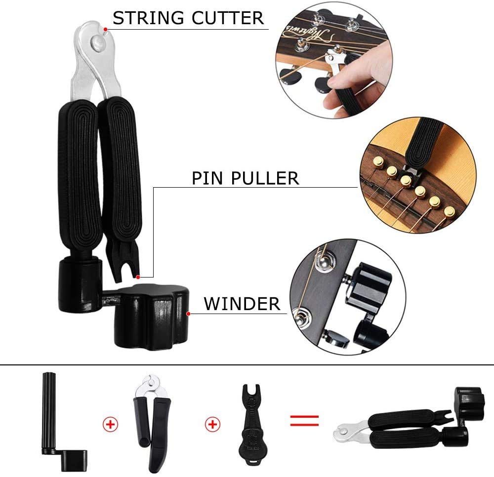 60PCS Acoustic Guitar Accessories Kit Including Guitar Strings, Tuner, Capo, 3-in-1 Restring Tool, Pick Holder, Bridge Pins, Nuts & Saddles, Finger Protector, Finger Picks, Fretboard Stickers