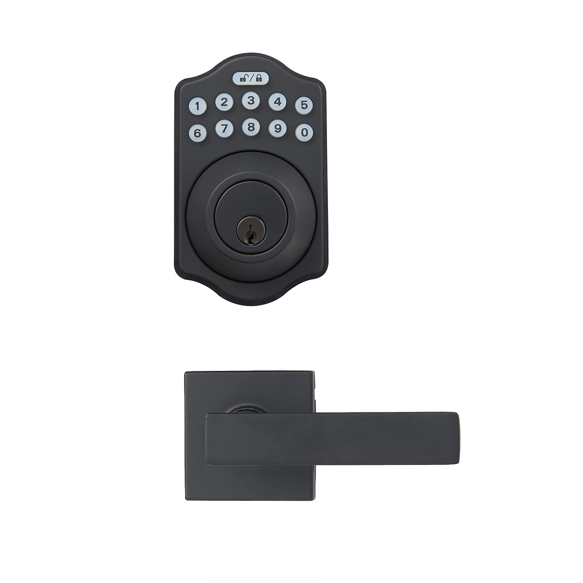Amazon Basics Traditional Electronic Keypad, Keyless Entry Door Lock Deadbolt with Handle Set, Easy Installation, Matte Black