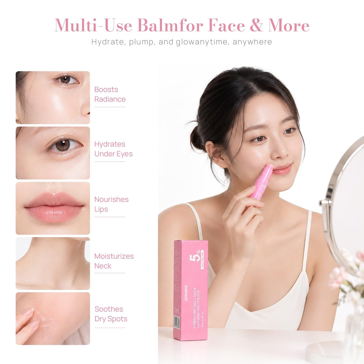 PDRN Pink Collagen Volume Multi Balm Stick, K-Beauty Skin Booster with Volufiline, Multi-use Care for Face, Neck, Under-Eyes & Forehead, Helps Hydrate & Smooth the Look of Fine Lines, 1 Packlip makeup