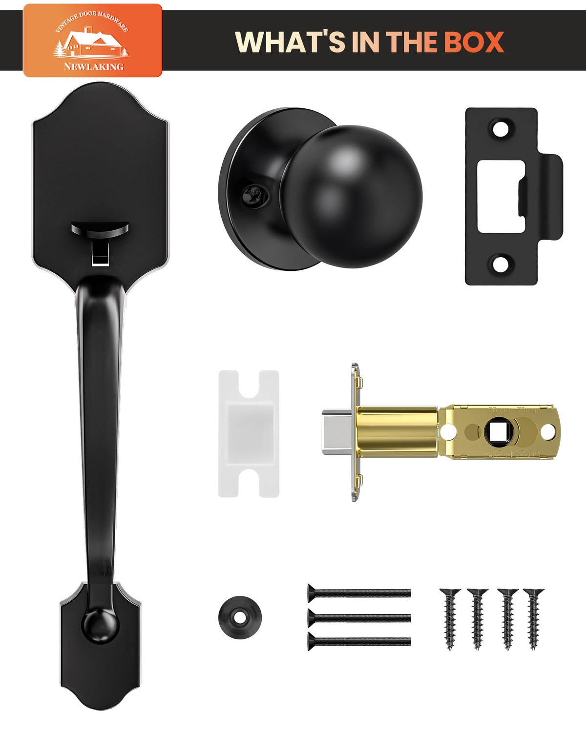 Front Door Handle with Reversible Knob Handle, Matte Black, Zinc Alloy