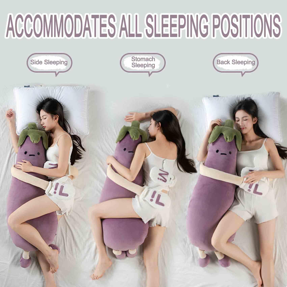 Eggplant Hugging Pillow,Eggplant Patting Pillow with RC Heat&Pat Arm+Bluetooth Voice Recording,Long Leg Hugger Sleep Cuddle Pillows,Adult Ultimate Sleeping Buddy (Tapping Model, S:27 * 7 * 7.5in)