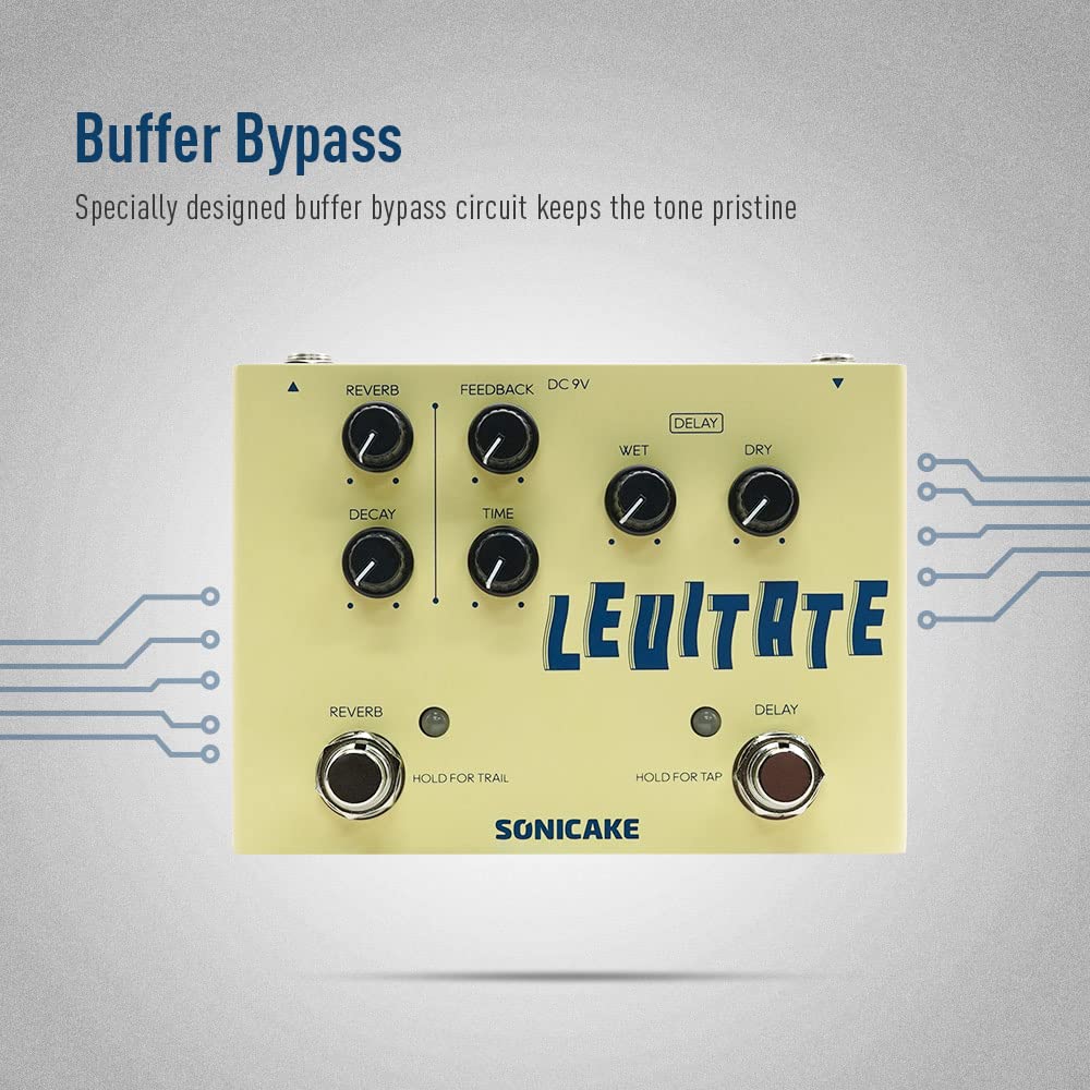 SONICAKE Delay Reverb 2 in 1 Guitar Effects Pedal - Levitate