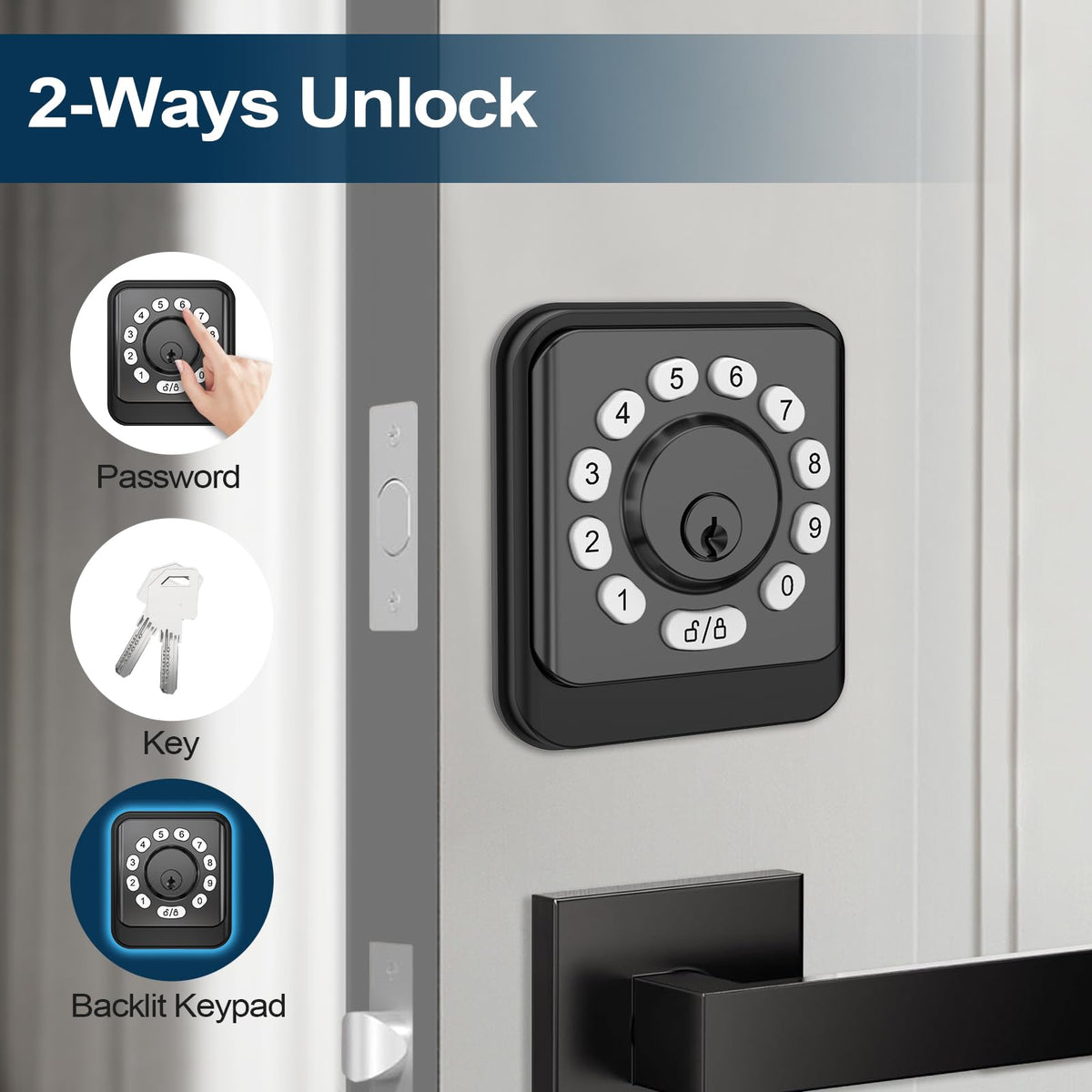 Keypad Smart Door Lock, Keyless Entry Door Lock with Keypad