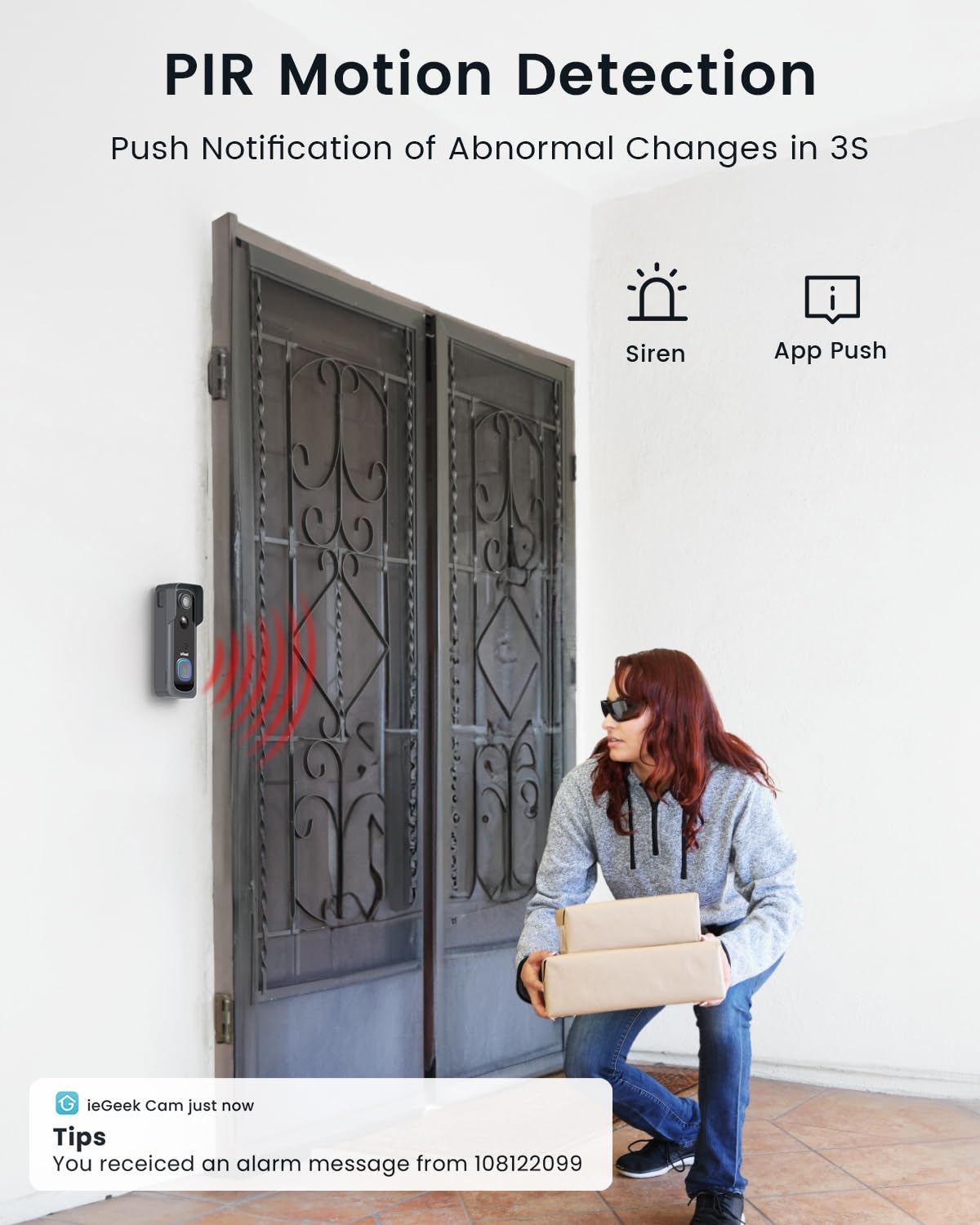 ieGeek Doorbell Camera Wireless No Subscription, 2K HD Ultra-Wide View, PIR Motion Detection 2-Way Talk, Wireless Video Doorbell with Chime, Support Local & Cloud Storage, Only 2.4GHz WiFi, Grey