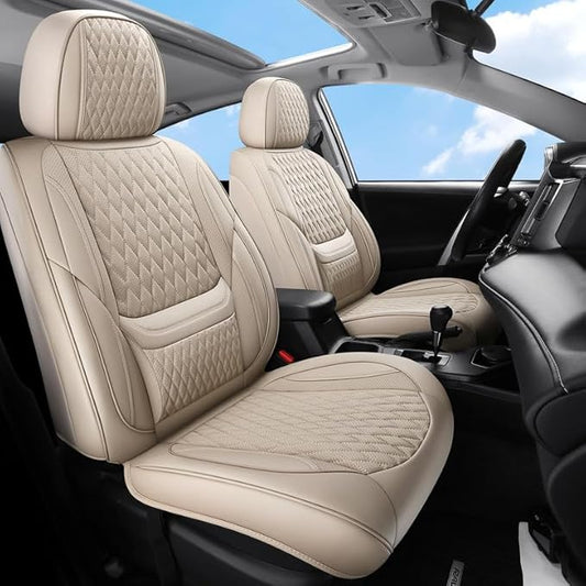 Front Seat Car Seat Covers Custom Fit for Chevrolet/Chevy Sonic 2011-2020 - Premium Faux Leather with Lumbar Support | Breathable, Waterproof, Anti-Slip, Durable (Beige,Front Seat)