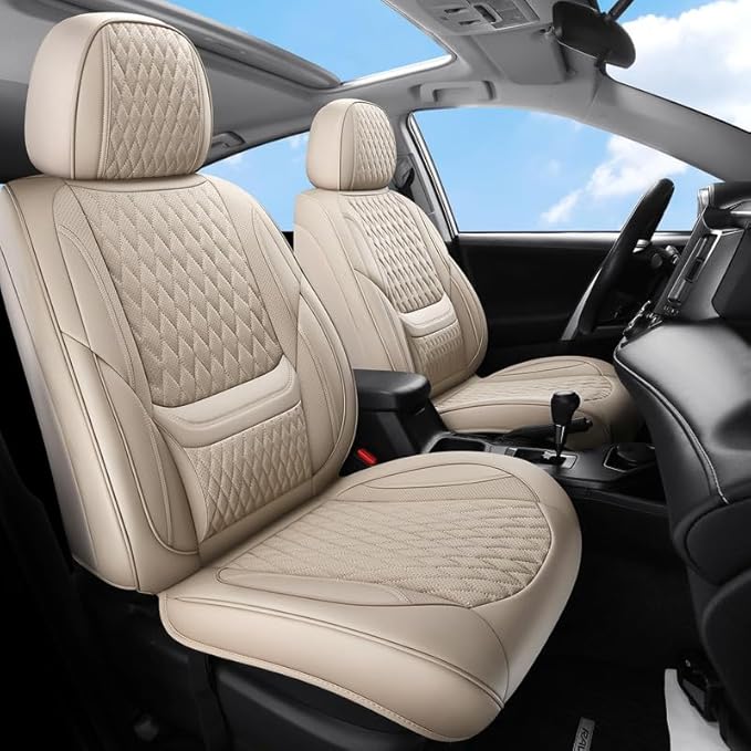 Front Seat Car Seat Covers Custom Fit for Mercury Milan 2006-2011 - Premium Faux Leather with Lumbar Support | Breathable, Waterproof, Anti-Slip, Durable (Beige,Front Seat)