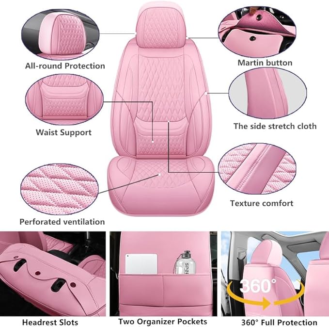 Car Seat Covers Full Set Custom Fit for Buick Envista 2024-2026 - Premium Faux Leather with Lumbar Support | Breathable, Waterproof, Anti-Slip, Durable (Pink,Full Set)