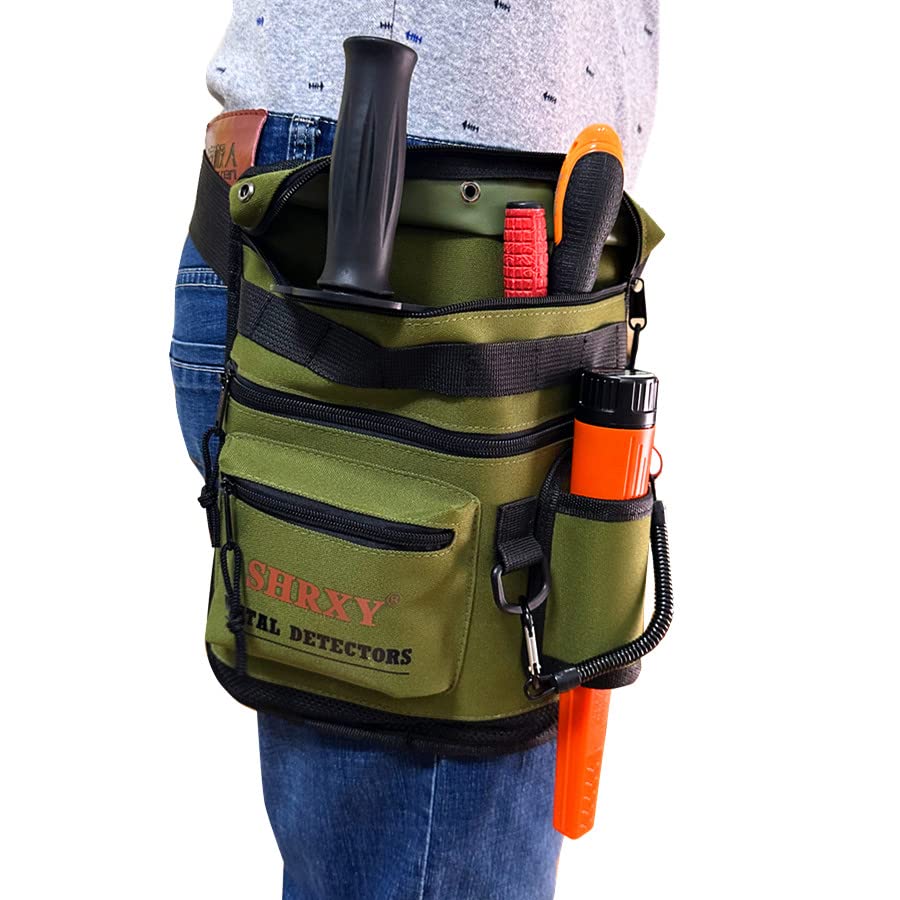 shrxy Metal Detecting Finds Bag Waist Digger Pouch Tools Bag for PinPointer Garrett Detector Xp ProPointer Accessories (Grassgreen)