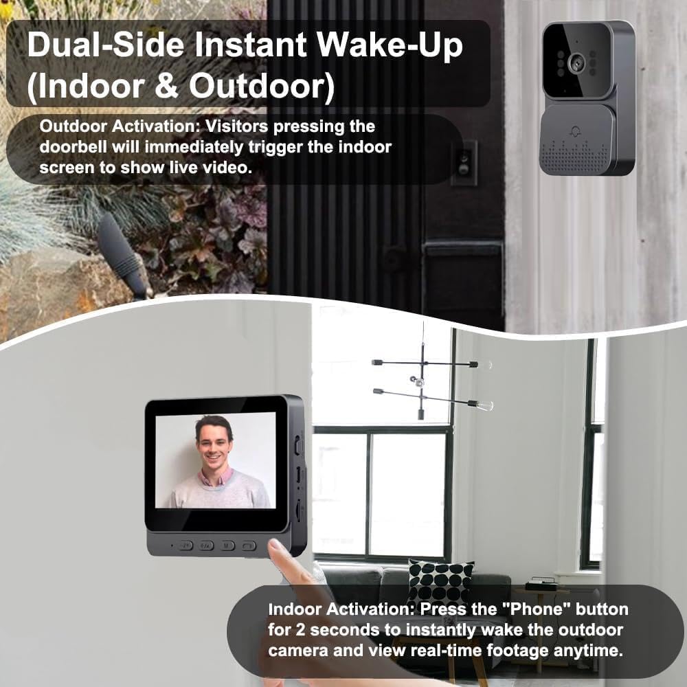 Wireless Doorbell Camera with Monitor, Video Doorbell with Display, Two-Way Audio,Night Vision,IP65 Waterproof for Outdoor, No APP, No WiFi, Comes with an 8GB Memory Card (M10)