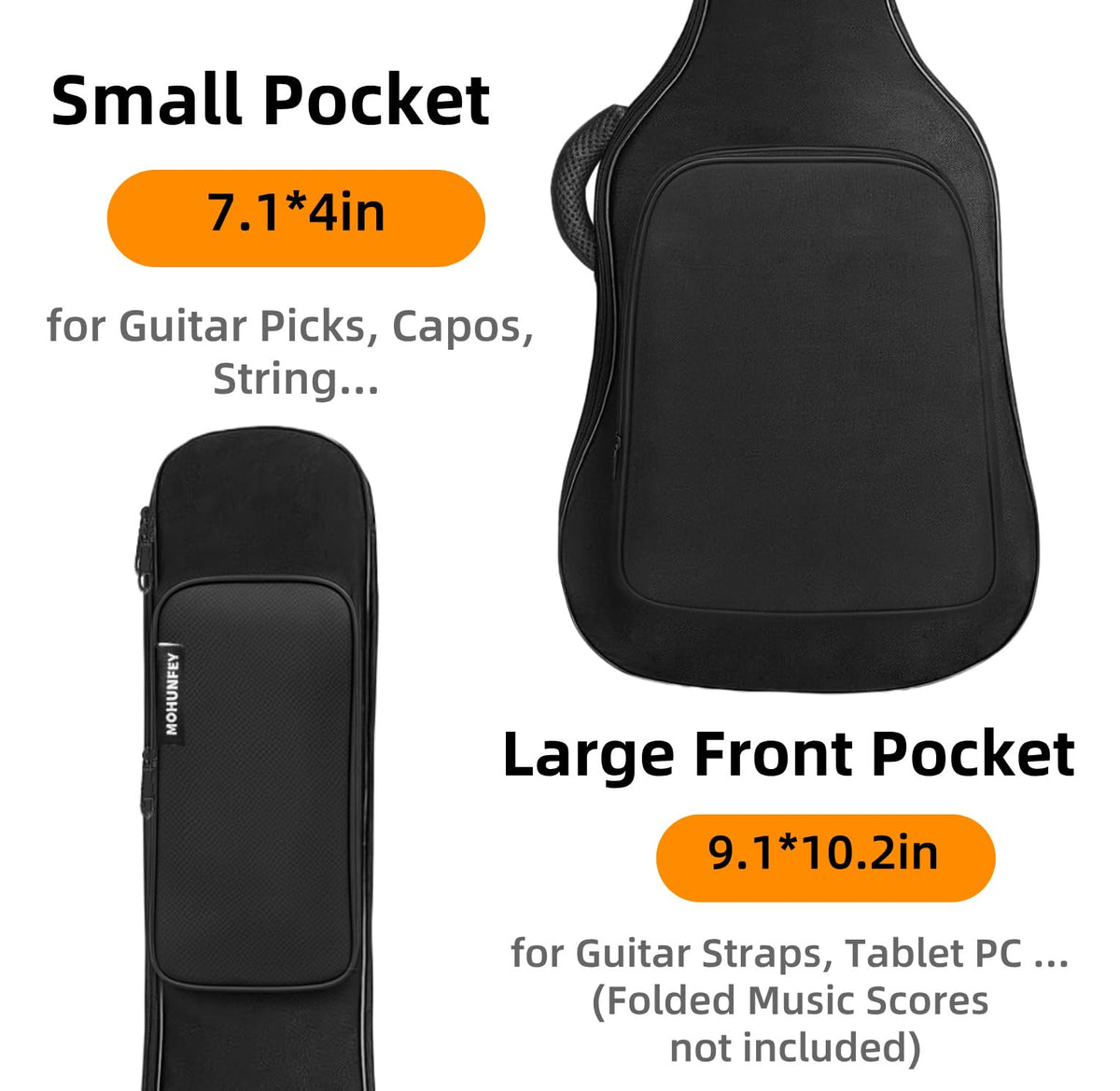 MOHUNFEY 39 inch Electric Guitar Bag Gig Bag 0.57 inch Padding Sponge 600D Ripstop Waterproof Backpack Padded Dustproof Soft Soft Guitar Case Black