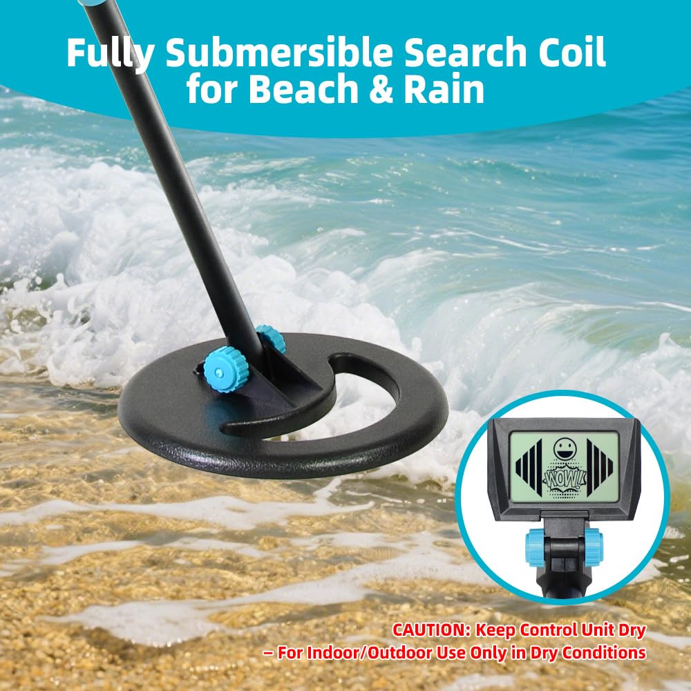 allsun Metal Detector for Adults &Beginner,High Sensitivity Gold Detector LCD Display, 6" Rainproof Search Coil, Adjustable Height,Lightweight for Beach, Park, Coin & Relic Hunting