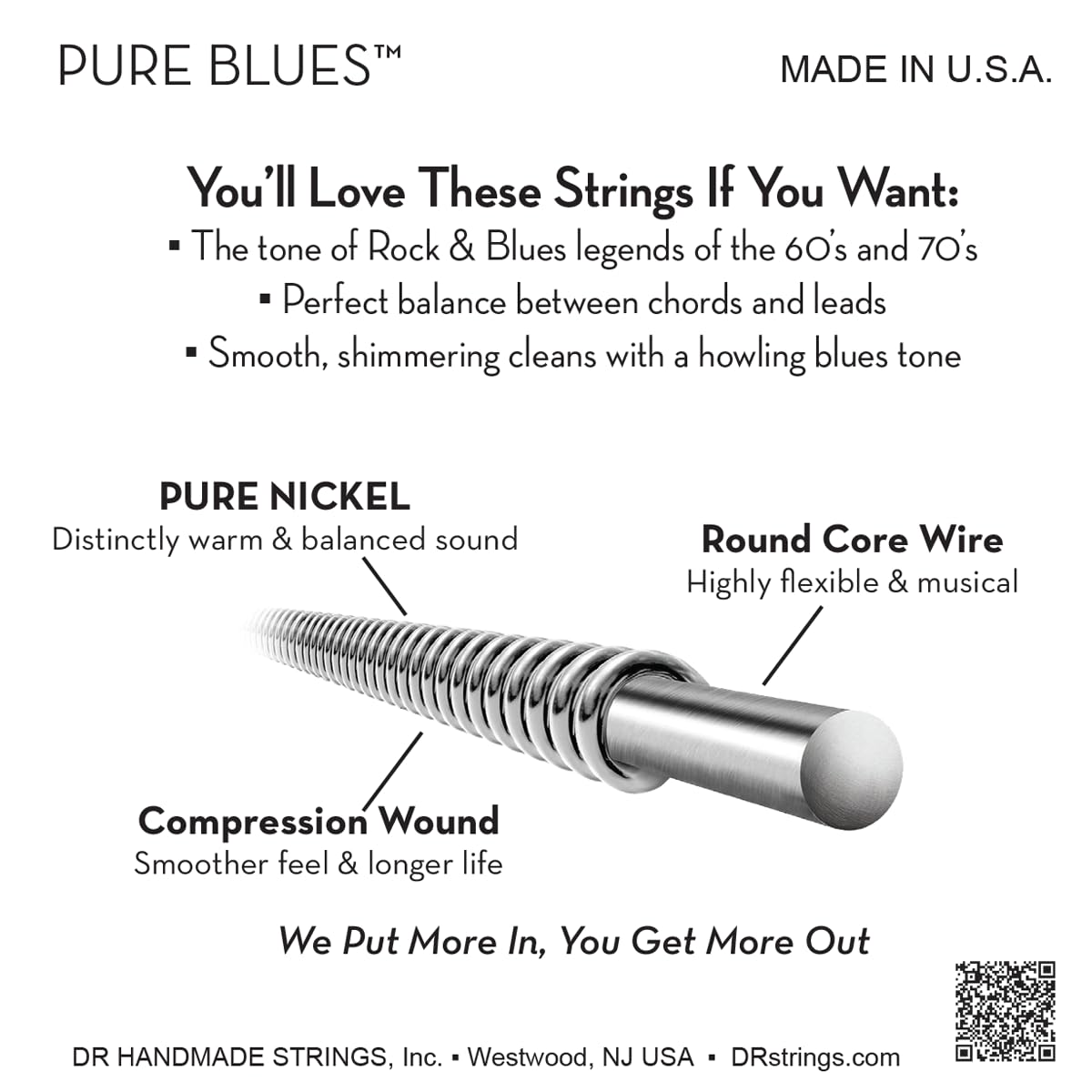 DR Strings PURE BLUES Pure Nickel Electric Guitar Strings (11-50) — 3-Pack