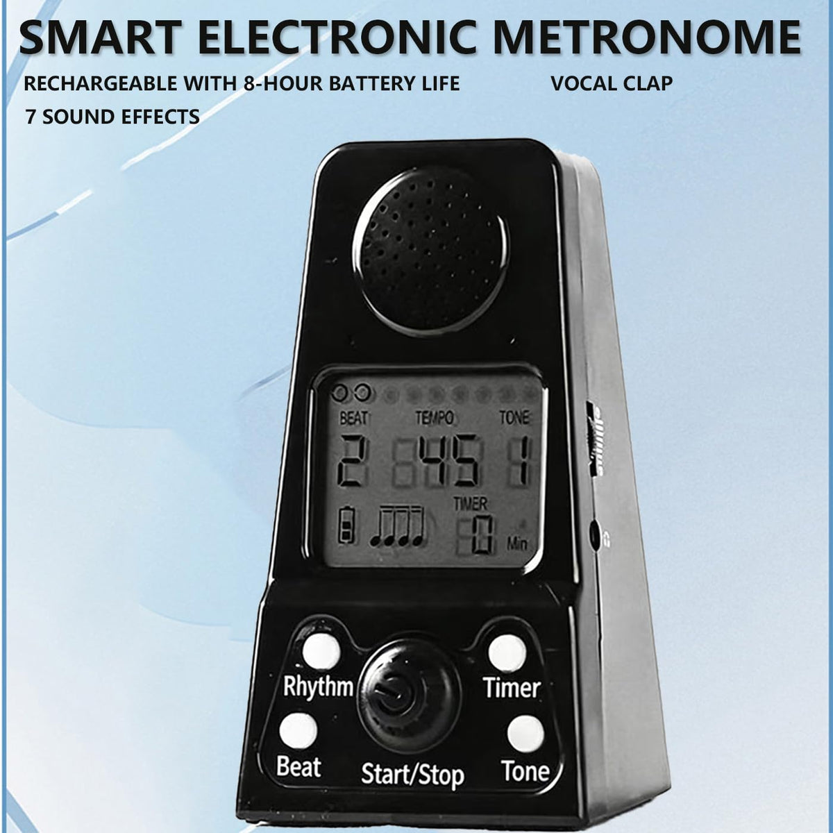 Mini digital metronome, electronic and rechargeable, with English voice counting, featuring a timer, suitable for piano, guitar, drums, violin, and all instruments