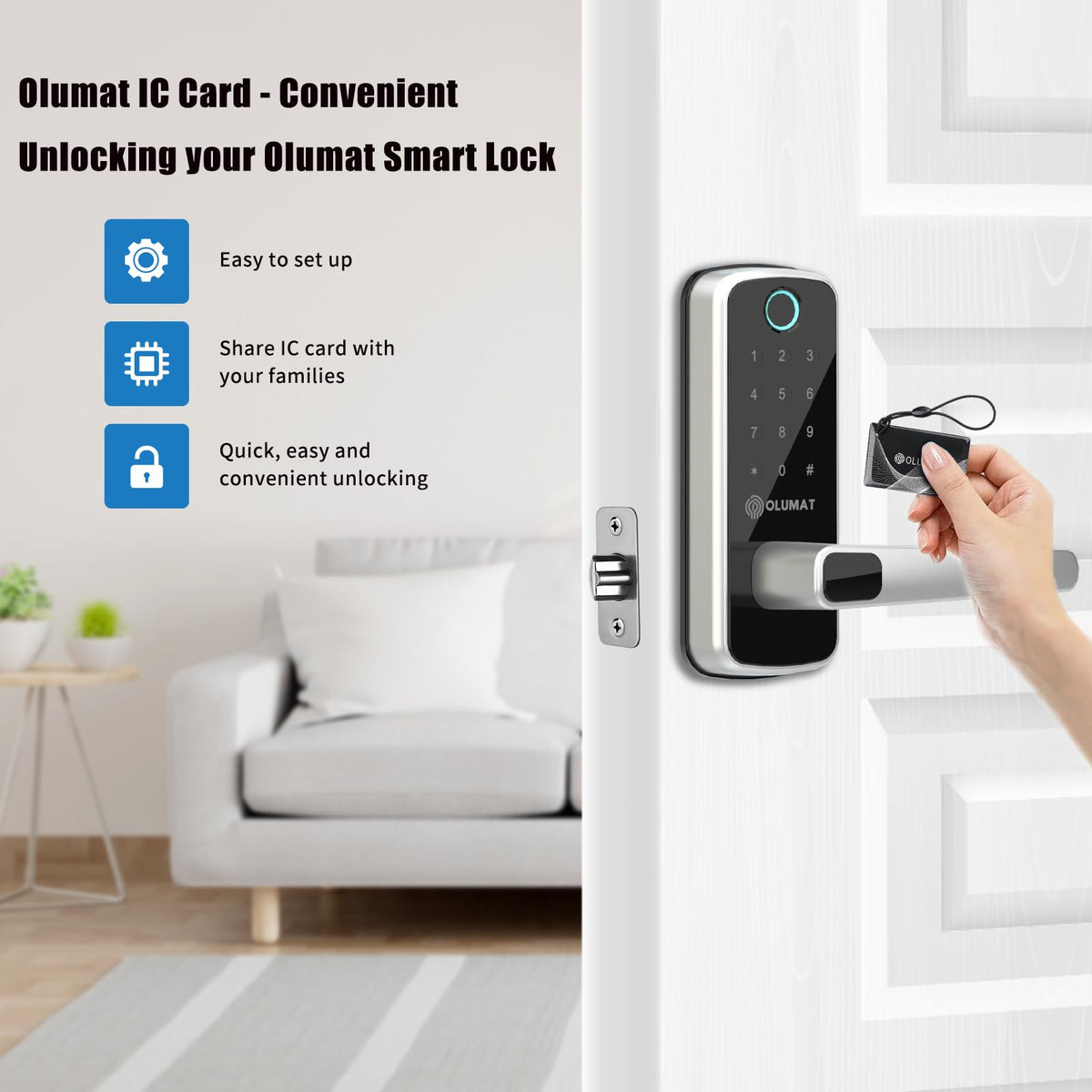 Olumat Smart Door Lock Fob: Keyless Entry, Keypad, Fingerprint Smart Locks for Front Door, Passcode Code (3Pcs)