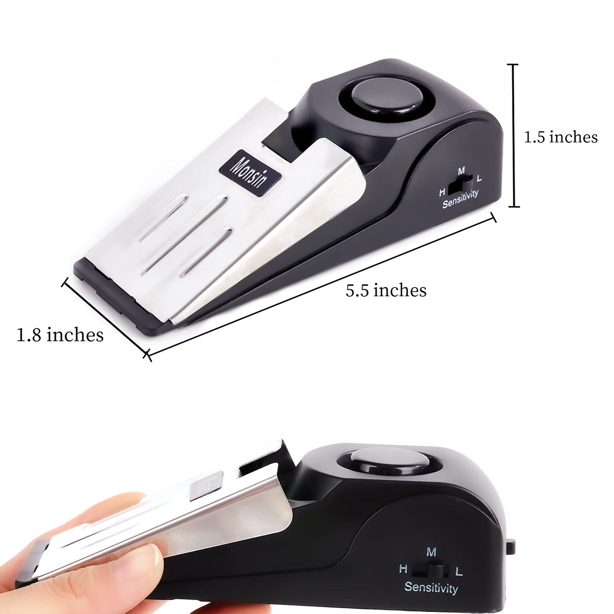 Door Stop Alarm, Door Stopper with 120DB Security Alarm, Floor Wedge Doorstop for Travel Apartment Home House (Pack of 2)