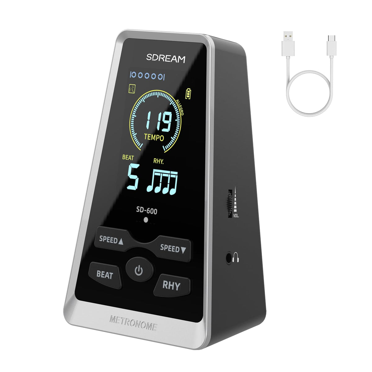 SDREAM Digital Metronome for Piano,Guitar,Violin,Rechargeable LCD Electronic Metronome with Human Voice,Professional Metronome for Beginners & Musicians,Instrument Volume & Beat Speed Adjustable