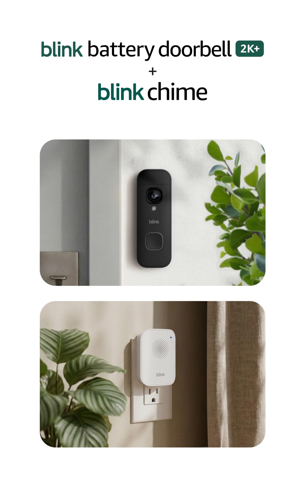 Blink Battery Doorbell 2K+ (newest model) and Blink Chime (newest model) — Wireless video doorbell, 2K resolution, in-home chime, enhanced audio. Required Sync Module not included – (Black)