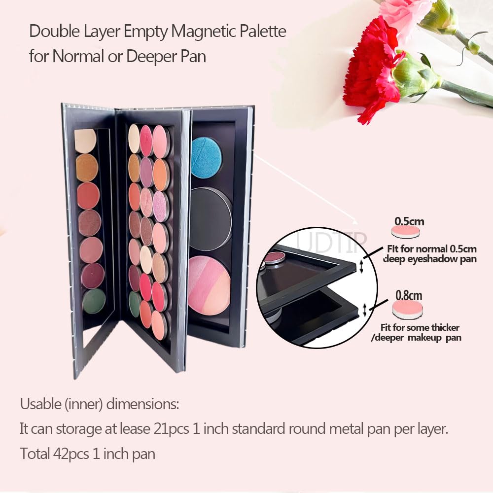 Large Double Layer Book Shape Empty Magnetic Eyeshadow Makeup Palette with Mirror and 20pcs Adhesive Stickers, Sliver Stars Cover, Fits Standard and Deep Pans (Not Included Eyeshadows)