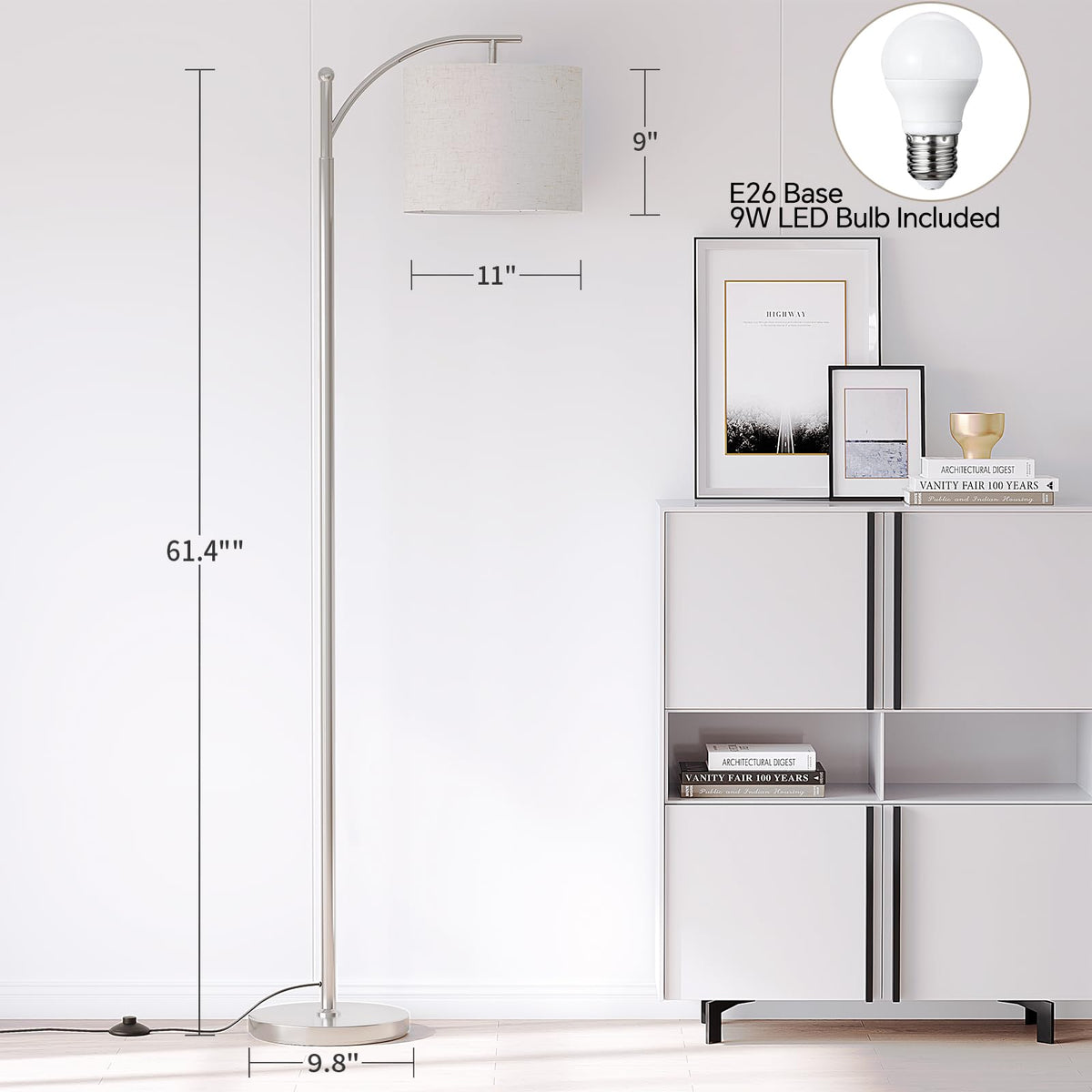 SUNMORY Arc Floor Lamp, Modern Floor Lamp with 9W 3 Color Temperatures Bulb