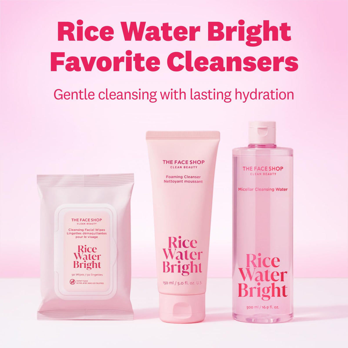The Face Shop Rice Water Bright Micellar Water, Hydrating Face Cleanser and Makeup Remover, with Rice Active Complex™, Gentle for Sensitive Skin, 16.9 fl. oz