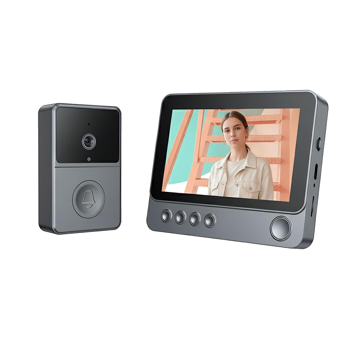 Wireless Video Doorbell with 4.3" Touchscreen Monitor, No WiFi Required, Battery Powered Door Bell Camera with Two-Way Audio, Offline Home Security System