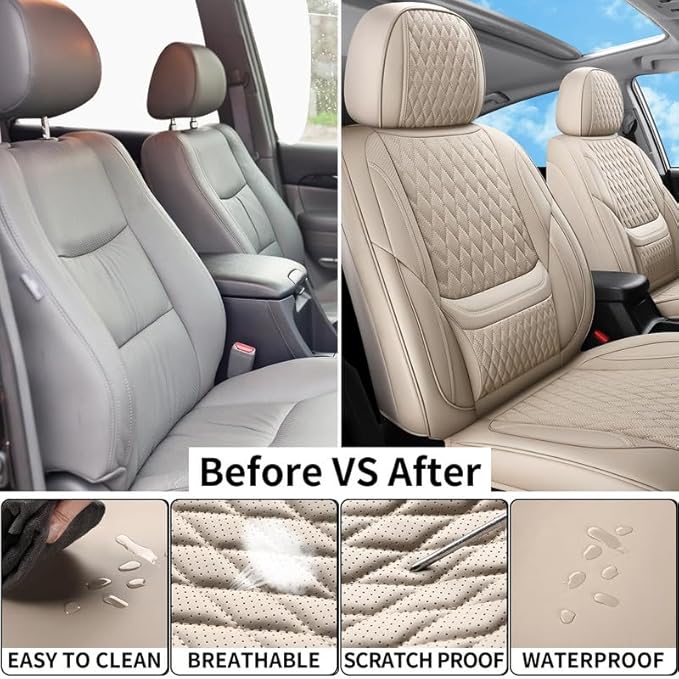Car Seat Covers Full Set Custom Fit for Chevrolet/Chevy Volt 2010-2019 - Premium Faux Leather with Lumbar Support | Breathable, Waterproof, Anti-Slip, Durable (Beige,Full Set)