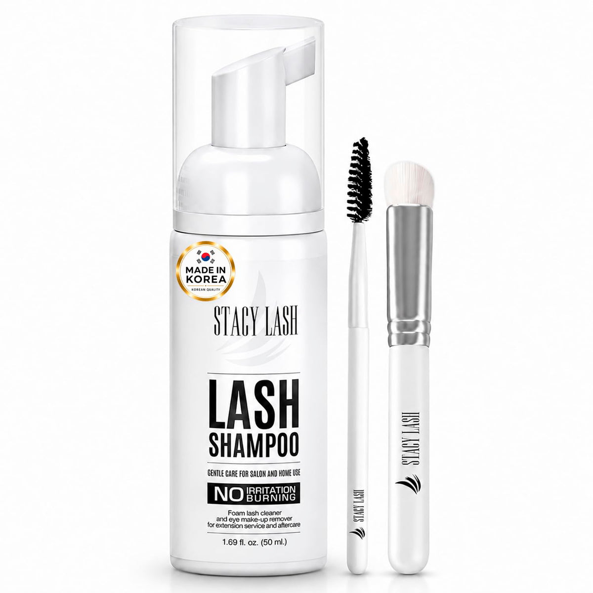 STACY LASH Eyelash Extension Shampoo + Brush / 1.69 fl.oz / 50ml / Korean Makeup Remover/Eyelid Foaming Cleanser/Wash for Extensions & Natural Lashes/Supplies for Professional & Home Use