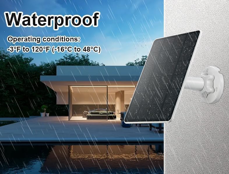 Solar Panel Charger Compatible with Ring Video Doorbell 3/3+/4, Battery Video Doorbell Plus, 13.2ft Waterproof Charging Cable, 360°Adjustable Mount,5W 5V, 7.5 * 6.4" (1)