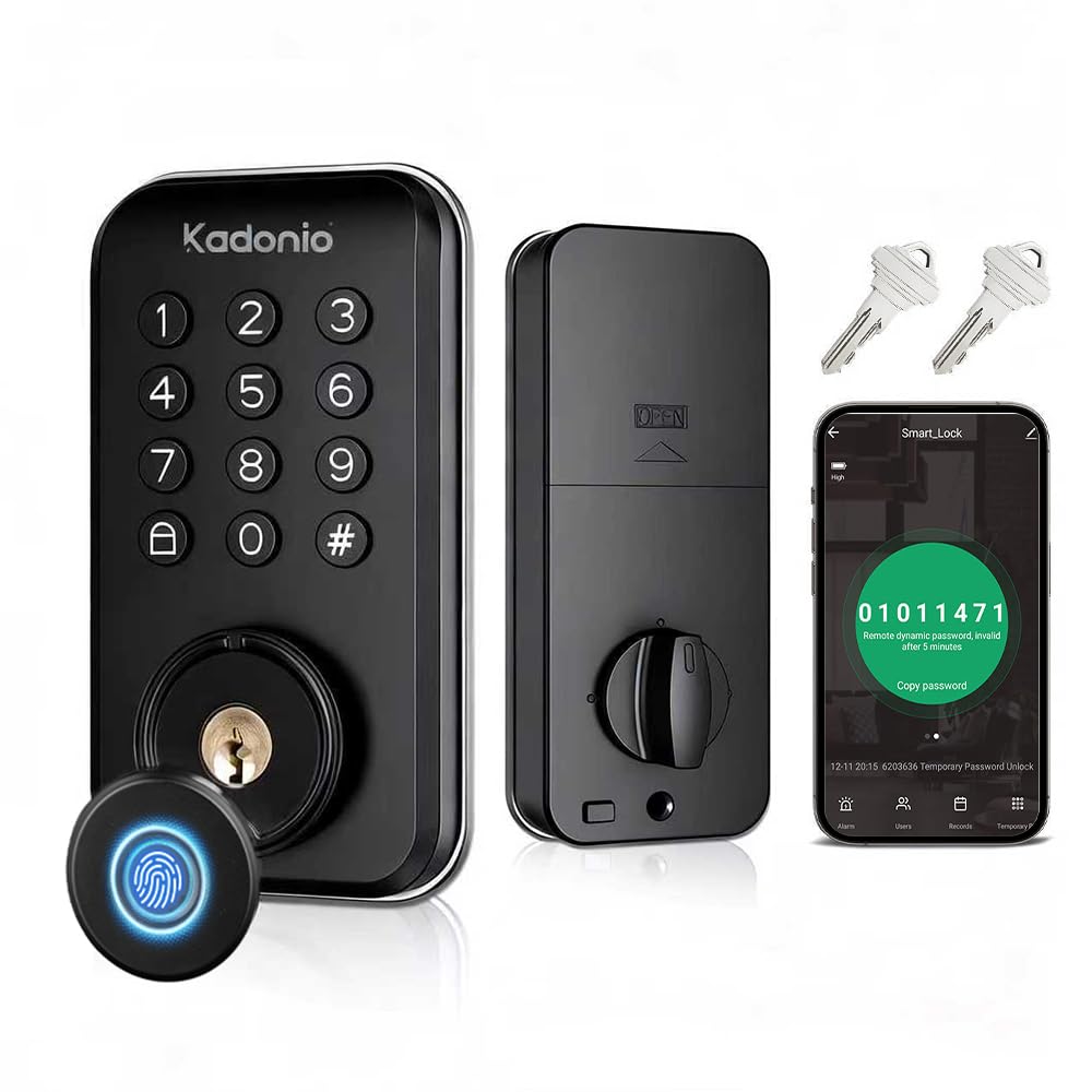 Keyless Entry Smart Lock, Fingerprint Deadbolt with App Control, Auto Lock, IP56 Weatherproof, 8-Month Battery, Easy Installation, Matte Black