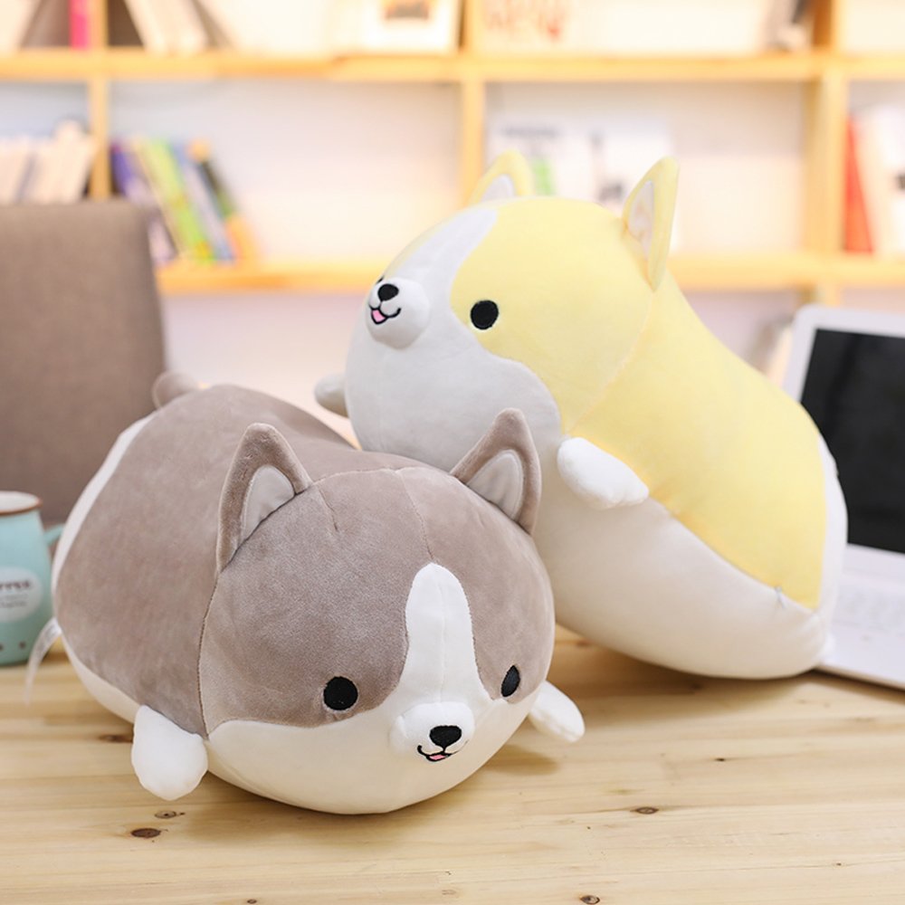Levenkeness Corgi Dog Plush Pillow, Soft Cute Shiba Inu Akita Stuffed Animals Toy Gifts (Yellow, 11.8 in)