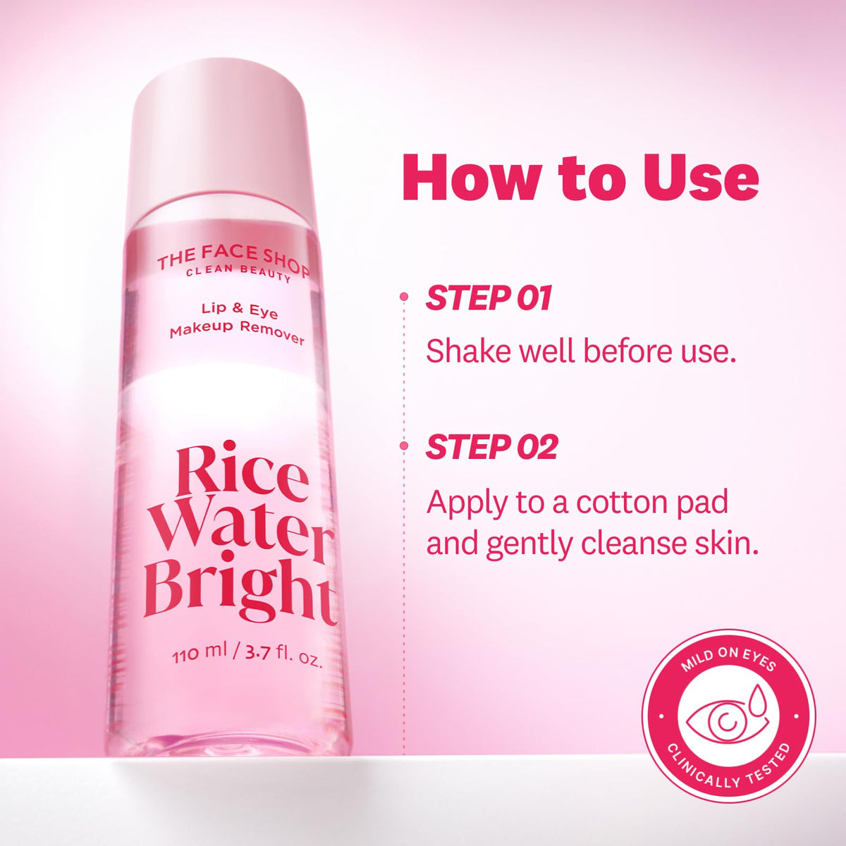 The Face Shop Rice Water Bright Lip & Eye Makeup Remover, Gentle for Sensitive Eyes, Makeup Remover for Eye Makeup & Lipstick, Hydrating, with Rice Active Complex™, 3.7 fl. oz.