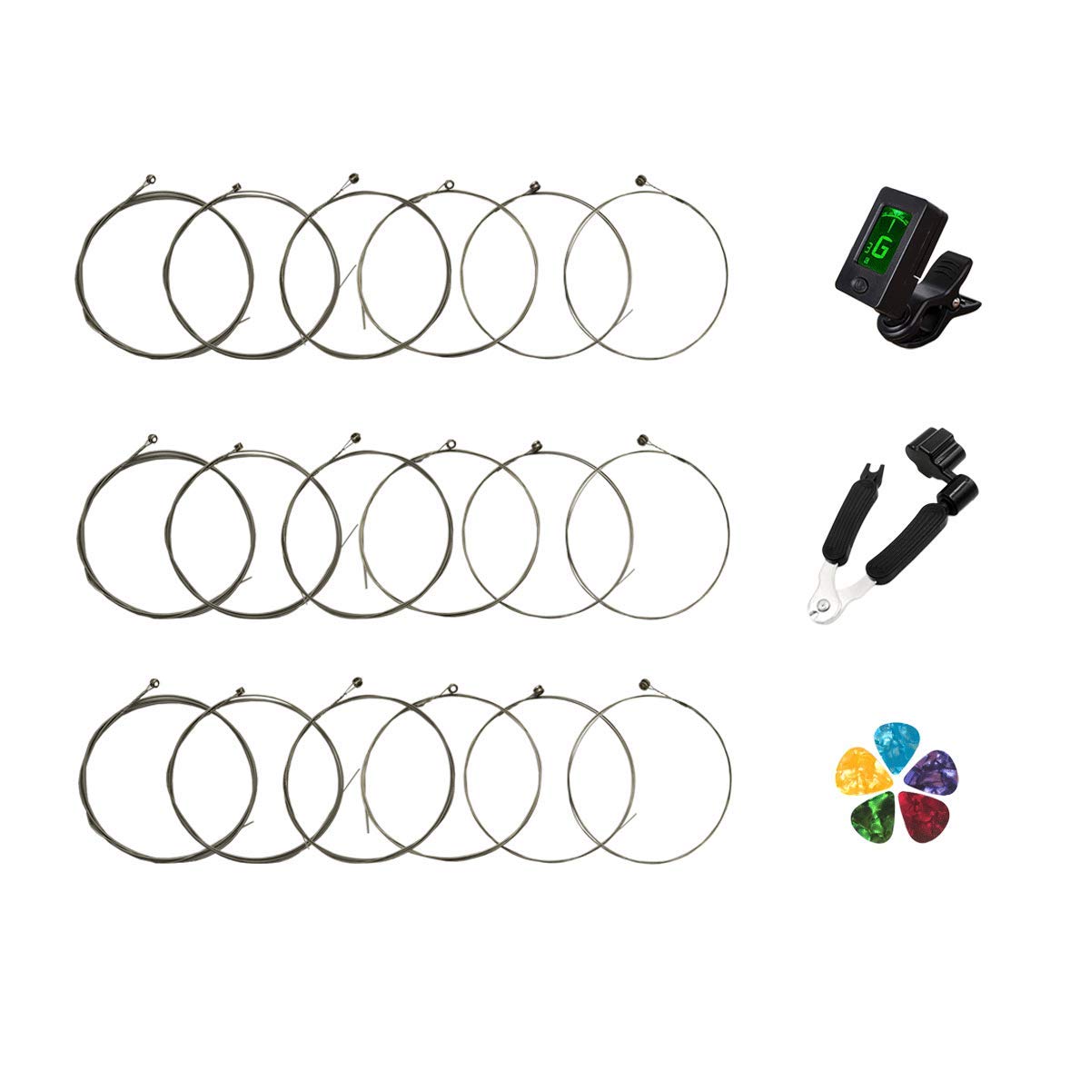 Electric Guitar Strings - 3 Full Sets, Tuner, Restringing Tool, 5 Picks