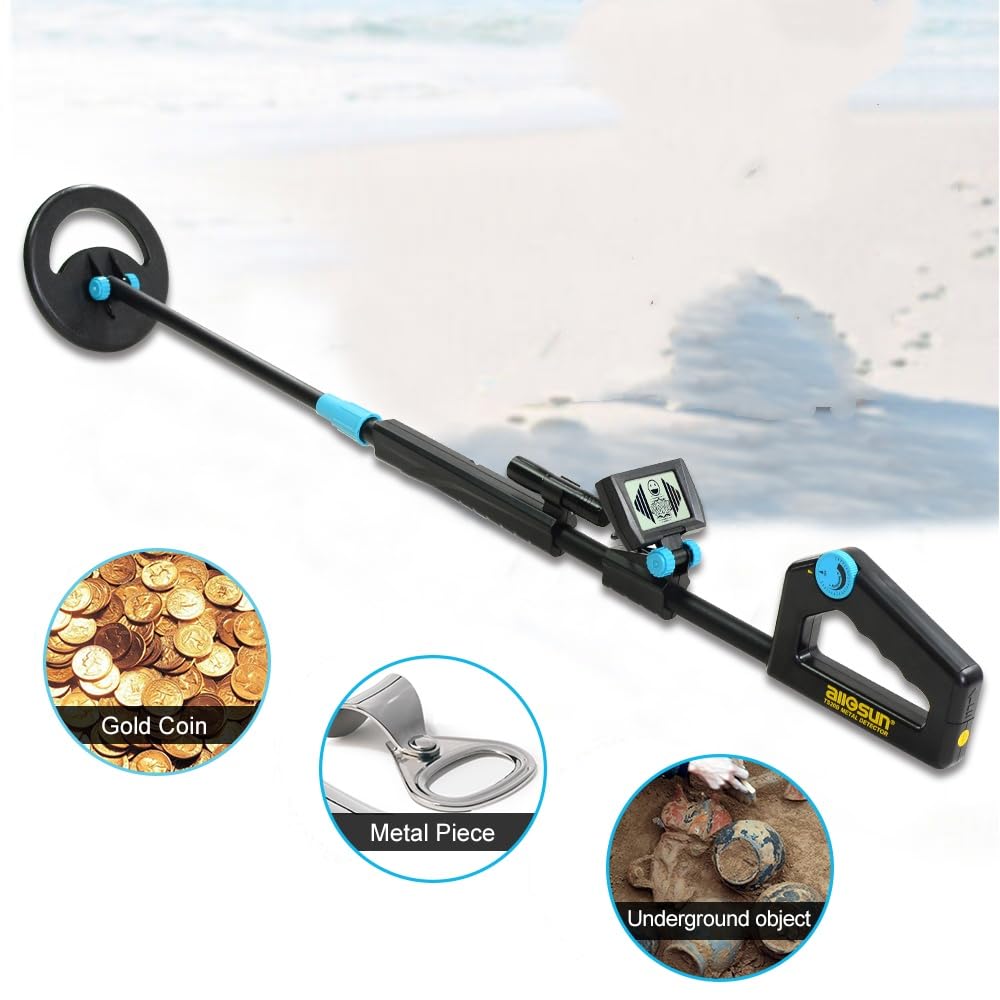 allsun Metal Detector for Adults &Beginner,High Sensitivity Gold Detector LCD Display, 6" Rainproof Search Coil, Adjustable Height,Lightweight for Beach, Park, Coin & Relic Hunting