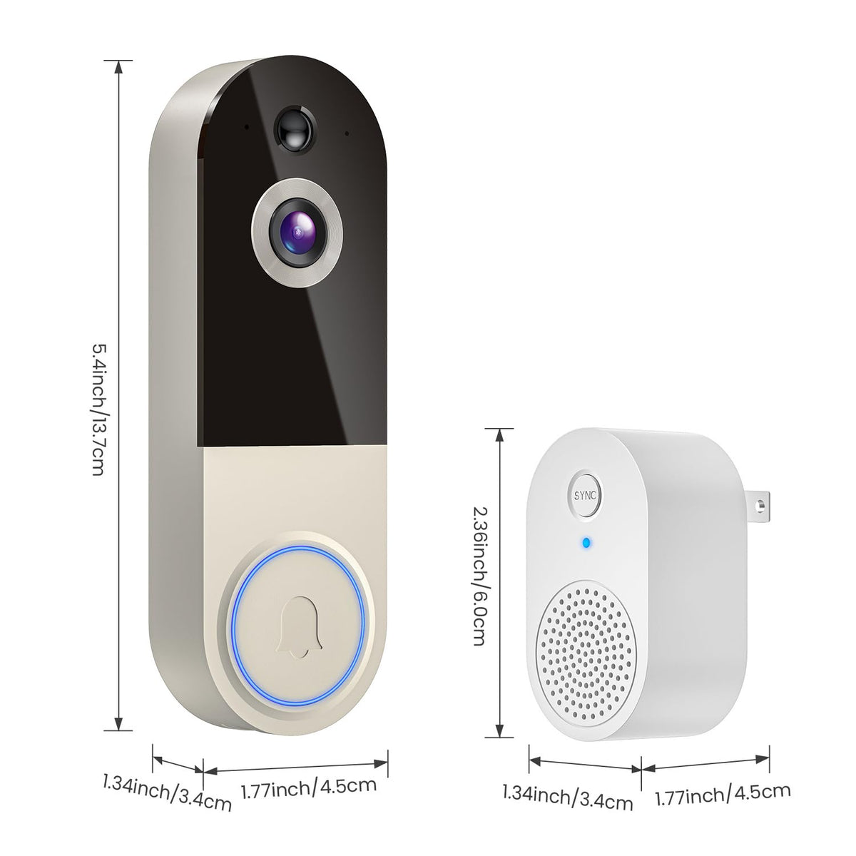 NexoSora 1080p Wireless Doorbell Camera with Receiver, AI Human Detection, 2-Way Audio, Night Vision, Cloud Storage (Sold Separately), Real-Time Alerts, Rechargeable Battery-Powered, 2.4Ghz Wi-Fi