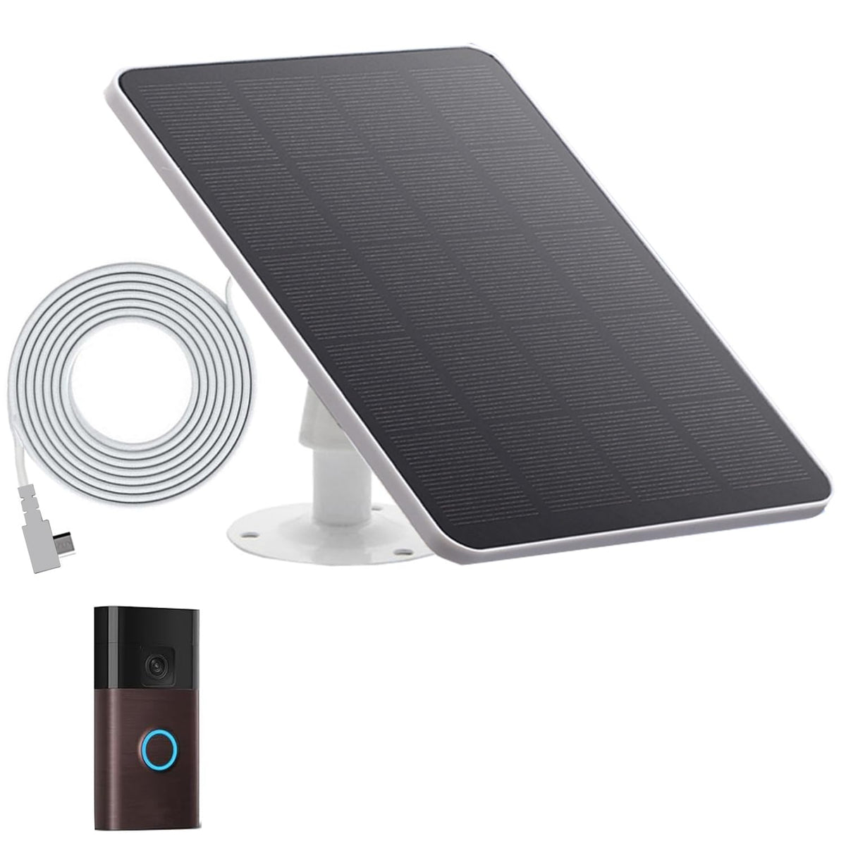 5W Solar Charge Compatible with Ring for Video Doorbell (2nd Generation - 2020 Release) （White）