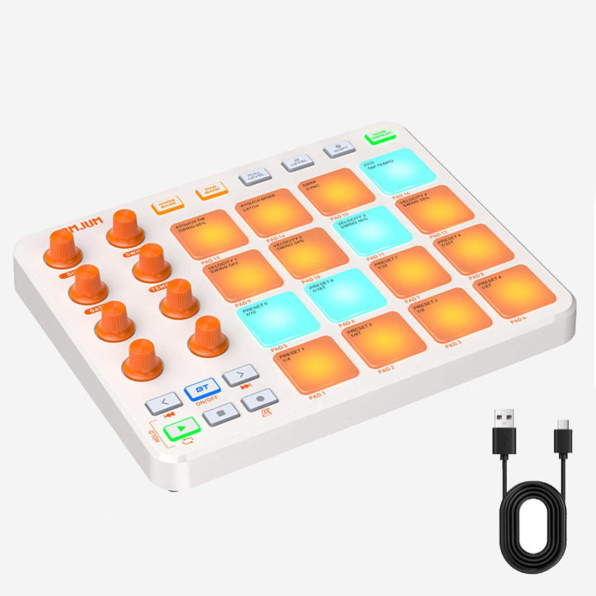 Wireless MIDI Controller Pads, Bluetooth Portable USB with 16 Drum 8 Assignable Knobs & 6 Customizable Buttons, Wireless MIDI Beat Maker