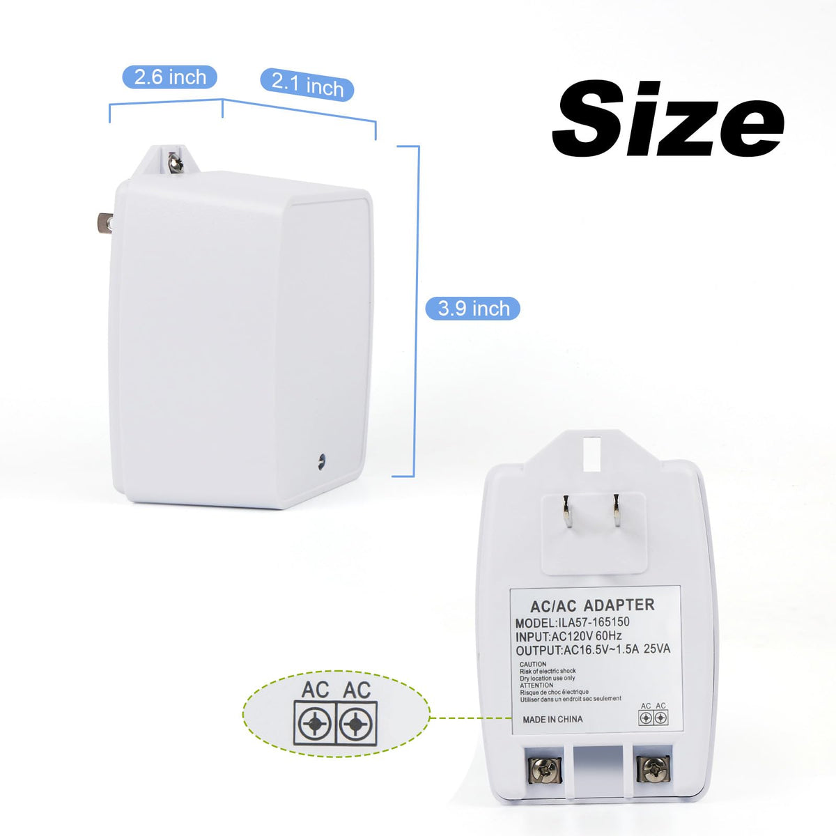 Plug in Doorbell Transformer 16.5V 25VA, Doorbell Power Supply Adapter Compatible with Ring Nest Wyze Blink Video Door Bell Transformer, Door Access Controls with PTC Fuse