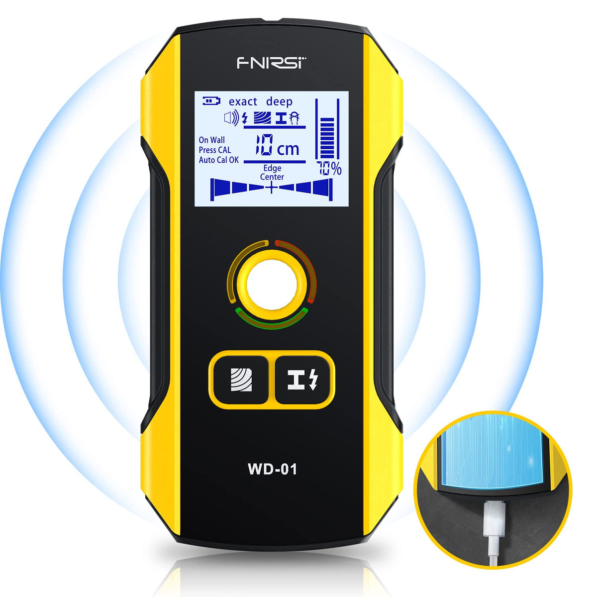 FNIRSI WD-01 6 in 1 Rechargeable Stud Finder Wall Scanner, Positioning Hole