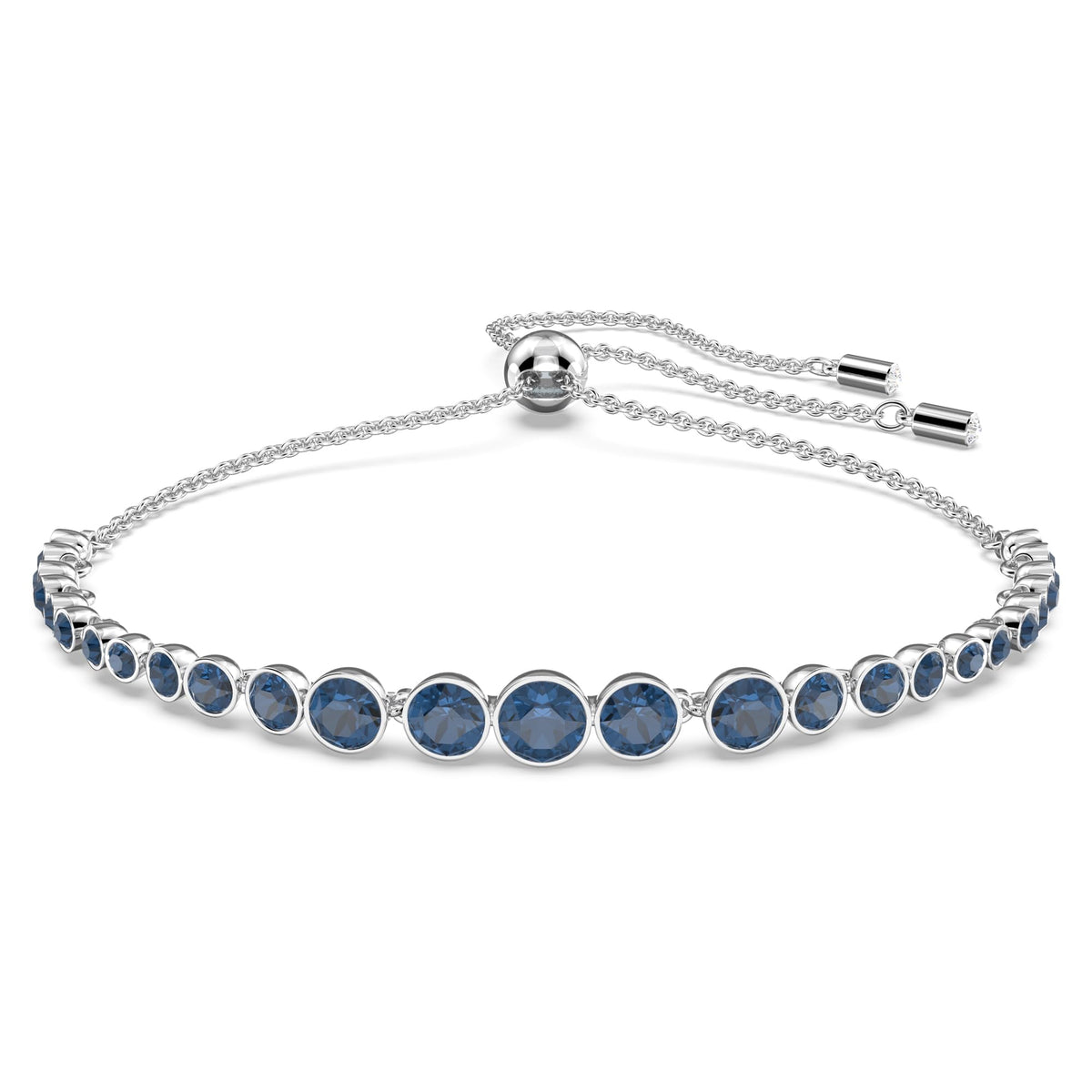 Swarovski Imber Emily Bracelet, Round Blue Crystals on Rhodium Finished Band, Part of the Emily Collection