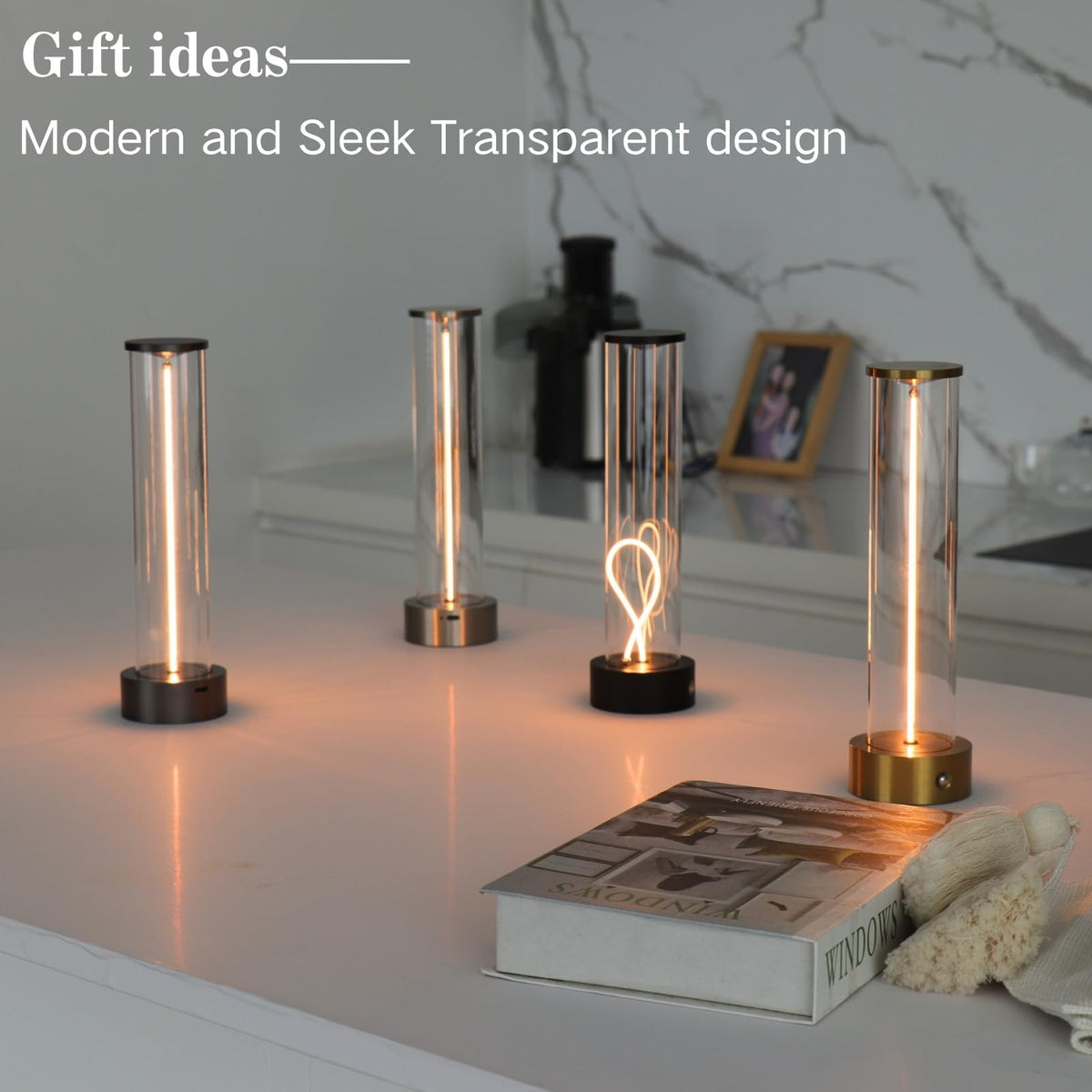 Mini Minimalist Tabe Lamp with Breathing Effect, Cordless LED Desk Lamp Rechargeable Modern Night Lights Portable Lamp for Gaming, Home Office, Bedroom, Living Room, Kitchen, Bar, Restaurant (Gold)