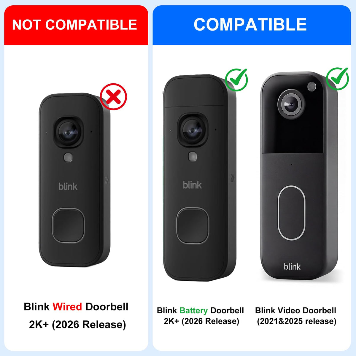 Anti-Theft Doorbell Mount for Blink Battery Doorbell 2K+, Blink Video Doorbell 1st & 2nd, Adjustable Mounting Bracket Holder Accessories, No Drill Door Bell Mount for Rentals, Apartment Door Security