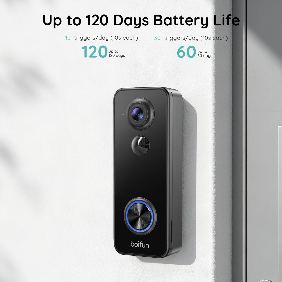 BOIFUN Video Doorbell Camera Wireless, 180° Wide View, 2K, No Subscription