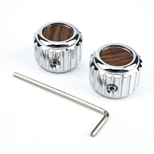 OVSAL 2Pcs Aluminum Alloy Electric Bass Guitar Knobs 6.5mm（1/4"） Potentiometer Shaft Flat Top Speed Control Metal Volume Tone Knobs for Electric Bass Guitar Replacement (Chrome -Wood Grain Top)