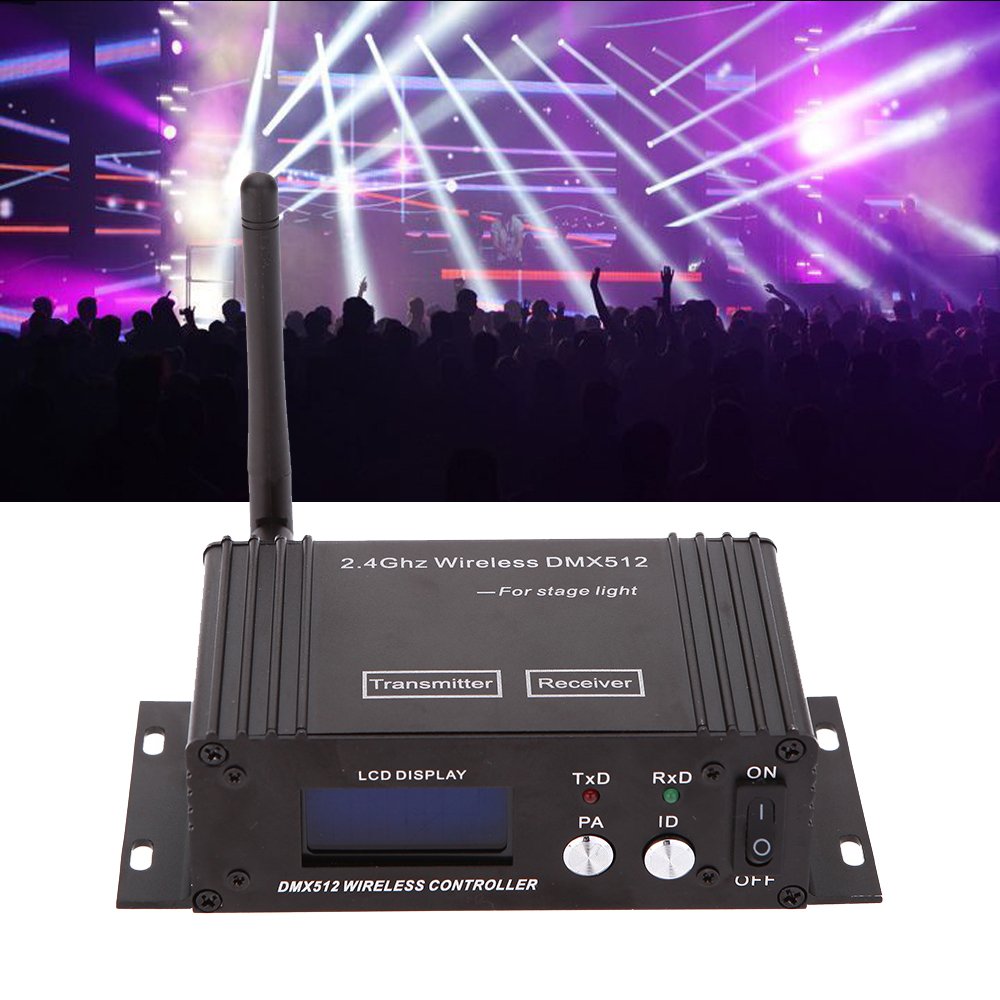CaalLogt DMX512 Controller 2.4G Wireless Controller Transmitter Receiver LCD Display Power Adjustable Lighting Repeater Controller 16 Groups ID Coding for Party DJ Show Club Stage Disco Stage Light