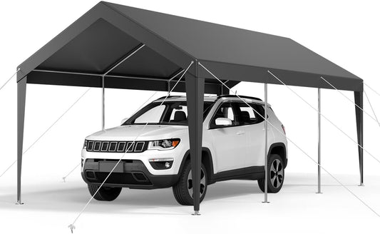 VEVOR Carport, 10 x 20 FT Outdoor Car Canopy, Potable Carport, Heavy Duty Galvanized Car Shelter, UV-Resistant & Water-Resistant, All-Season Protection, Storage Shed for Car Boat Motorcycle Grey