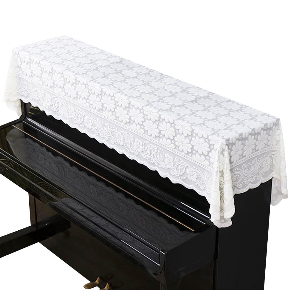Piano Cover Elegant Lace Embroidery Daisy Decorative Dust-proof Cover for Standard Upright Pianos 78.74 x 35.43 Inch Piano Top Cover