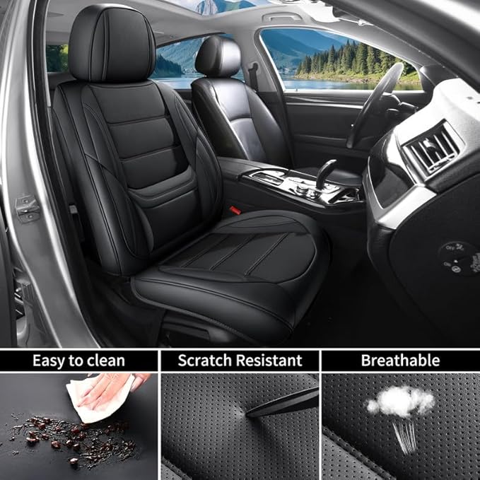 Car Seat Covers Custom Fit for Chevrolet/Chevy Spark 2012-2022, Premium Faux Leather Waterproof Car Seat Protectors with Lumbar Support, Breathable Anti-Slip Easy to Install(Black,Full Set)